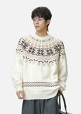 American Style Oversized Fair Isle Crewneck Sweater