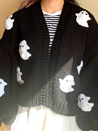 Halloween Ghosts Embroidery Cardigan Sweater