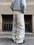 Cyber Y2K Printed White Baggy Jeans