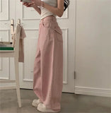 Women Retro High Waist Washed Loose Jeans