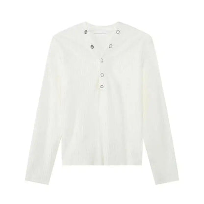 V-neck Knitting Button Long Sleeved T-shirts