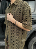 Stylish Army Green Knitted Hollow Cardigan
