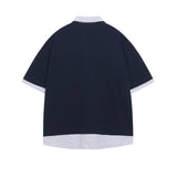 Casual Loose Fit Fake Two-Piece Letter Print Polo T-Shirt