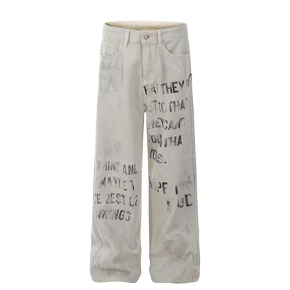 Cyber Y2K Printed White Baggy Jeans