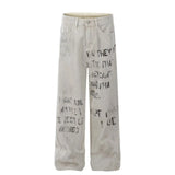 Cyber Y2K Printed White Baggy Jeans
