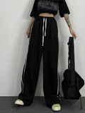 Women Vintage Striped High Waist Black Casual Pants