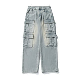 Timeless Fit Washed Denim Wide Leg Cargo Jeans