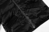 Black Loose PU Leather Puffer Jacket