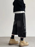 Vintage Aesthetic Black Ripped Loose Denim Jorts