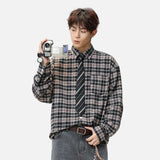 Retro Y2K Plaid Color Block Long Sleeve Shirt