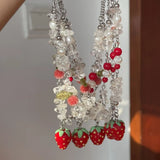 Aesthetic Handmade Beaded Strawberry Pendant Necklace