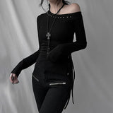 Rivet Skew Collar Gothic Cyber T-Shirt