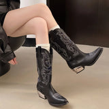 Vintage Black Embroidered Cowboy Zipper Boot