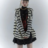 Grunge Vintage Rabbit Ears Striped Cardigan