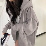 Oversized Solid Color Zip-up Hoodie