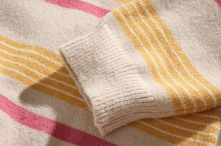 Colorblock Striped College Style Knit Sweater