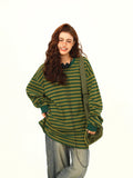 Green Stripe Loose Casual Sweatshirt