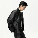 Chic Fashionable Solid Color PU Leather Jacket