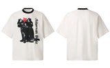 Perfect Fit Black Star Graphic Cat Print Cotton T-Shirt