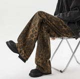 Streetwear Leopard Print Wide Leg Denim Jeans