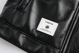 Waterproof Color block Leather Varsity Jacket