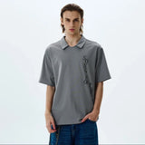 Elegant Letter Printed Short Sleeve Polo T-Shirt