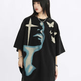 Women Retro American Style Oversized Portrait T-Shirt