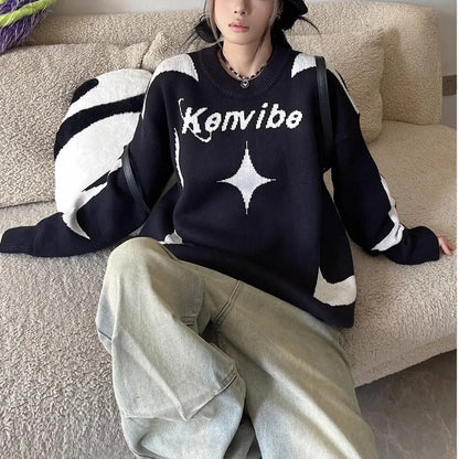 Casual Cozy Letter Print Knit Sweatshirt