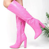 Luxury-Inspired Zip Detail Knee High Boots