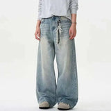 Solid Color Distressed Loose Wide Jeans