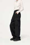 Elastic-waist Solid Cargo Pants
