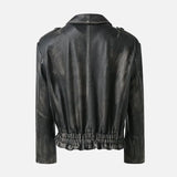Real Sheepskin Distressed Leather Zipper Jacket