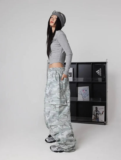 Cold Gray Camouflage Parachute Pants