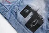 Trendy Streetwear Blue Distressed Denim Jacket
