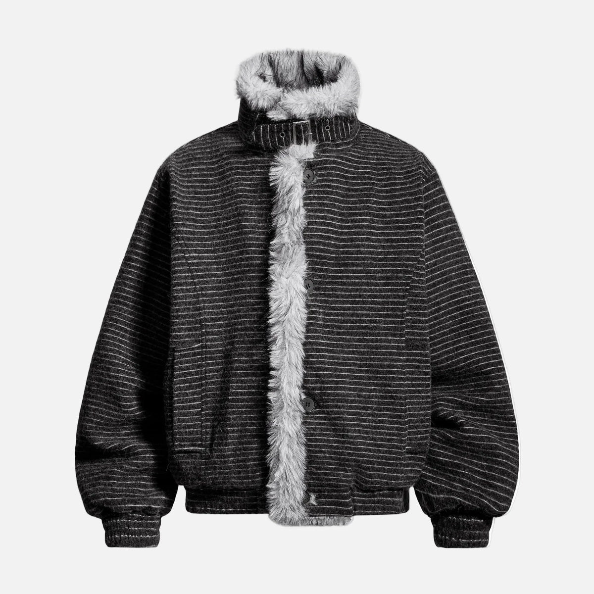 Warm Striped Fleece Lined Fur Jacket