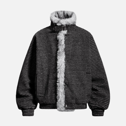 Warm Striped Fleece Lined Fur Jacket