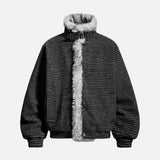 Warm Striped Fleece Lined Fur Jacket