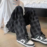 Streetwear Hip Hop Plaid Corduroy Wide Leg Pants