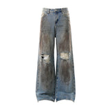 Distressed Vintage Wide Leg Spray Jeans