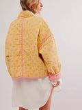 Women Retro Floral Yellow Padded Jacket