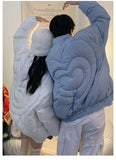 Pleated Heart Stand Collar Puffer Jacket