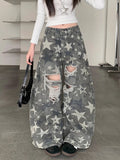 Camo Destroyed Loose Fit Boyfriend Denim Jeans