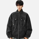 Solid Color Stand Collar Zipper Jacket