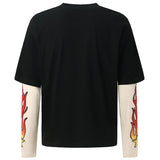 Y2K Flame Fake Two Piece Graphic Long Sleeve T-Shirt