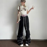 Elastic Waist Drawstring Camouflage Flare Jeans