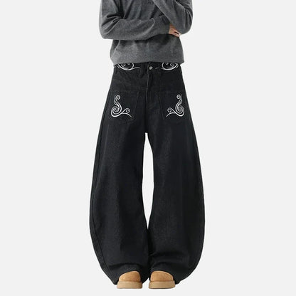 Classic Embroidered Retro Patchwork Denim Jeans