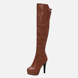 Embroidered Harness Stiletto Over Knee Leather Boots