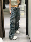 Model wearing the blue Utility Style Cargo Pants
