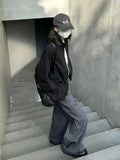 Chic Wide Leg Pleats Black Pants