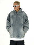 Breathable Patchwork Blue Wash Denim Hoodie